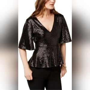 NWT RACHEL ZOE Womens Sequin‎ Clover Baby Doll Blouse, Black
